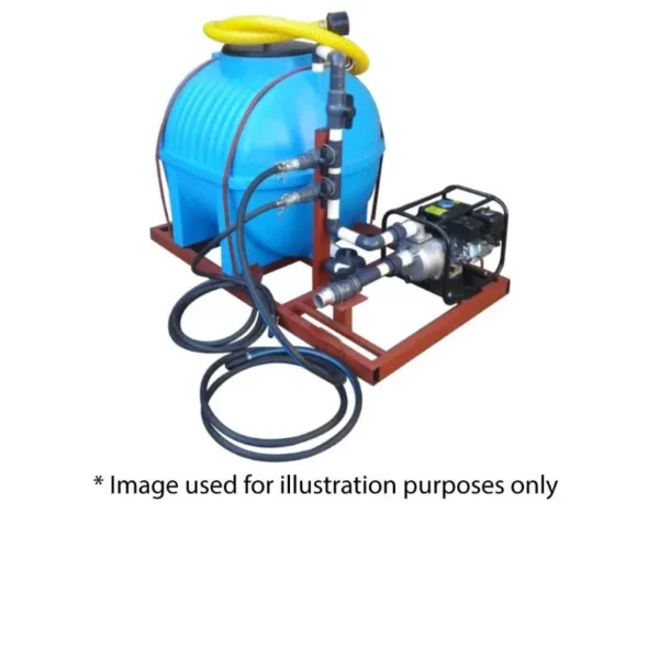 650 L horizontal water bowser bakkie unit with 7 bar petrol pump and single outlet