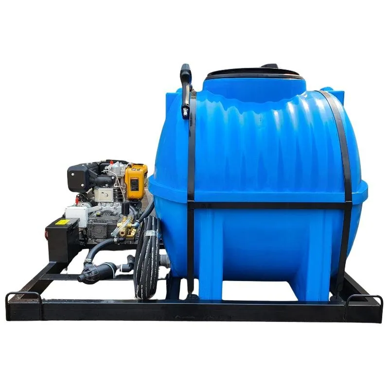 650 L Mobile Pressure Washer, 10HP Electric-Start Diesel, 240 Bar 650 L 10HP E-Start Diesel 240 bar pressure washer on skid, close-up of pump and hose