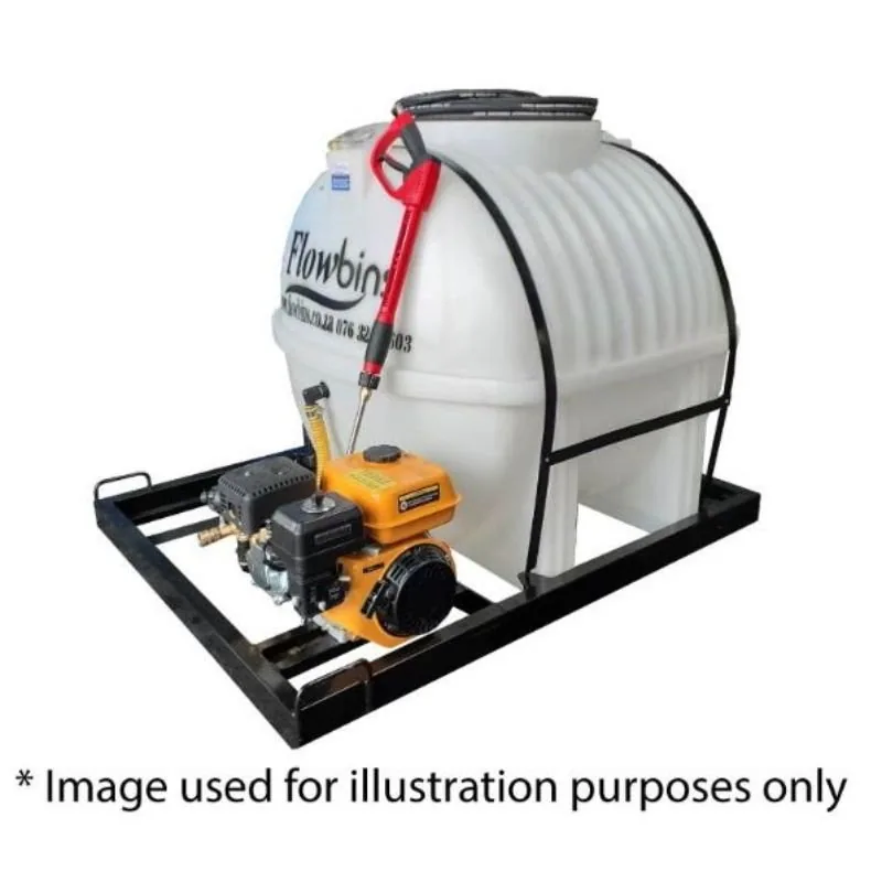 650 L Mobile Pressure Washer, 13HP Petrol, 248 Bar 650 L 13HP Petrol 248 bar pressure washer on skid, side view