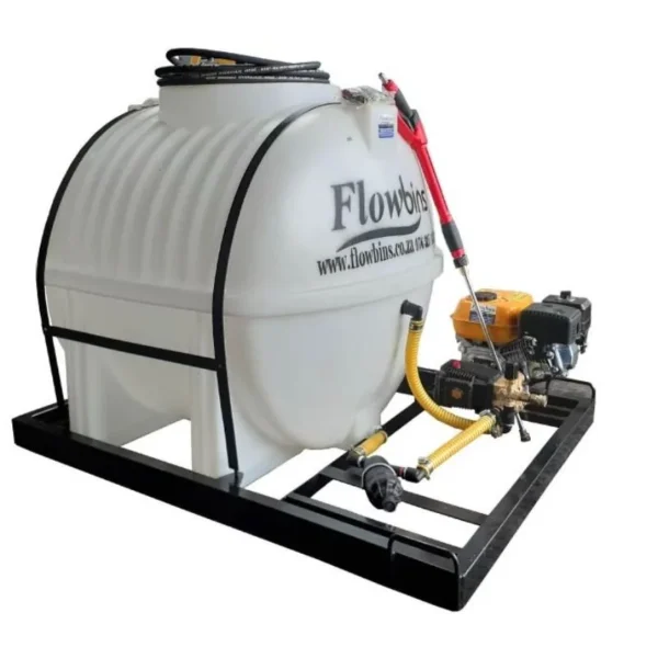 650 L 6.5HP Petrol 186 bar pressure washer on skid, front view