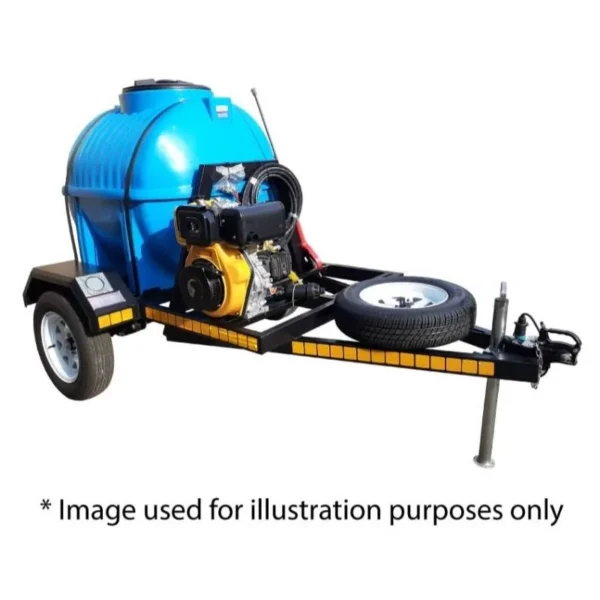 650 L 2.2 kW Electric 100 bar pressure washer trailer, front view