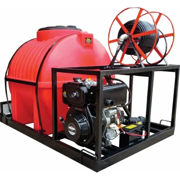 650 L sewer jetting skid, front view