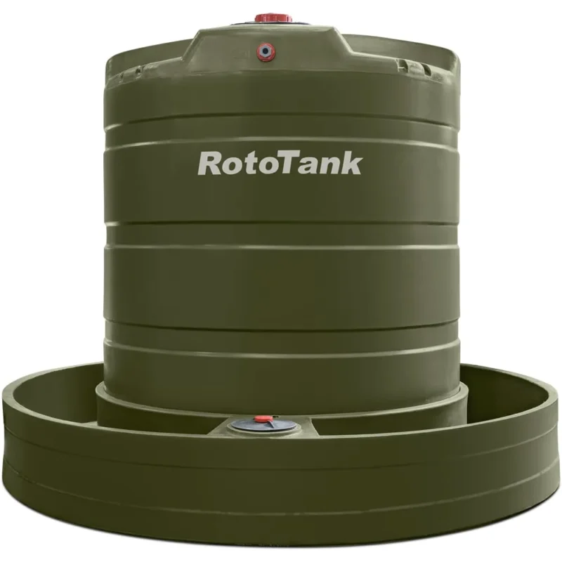 7000 L olive green round LLDPE livestock water reservoir with two float valves