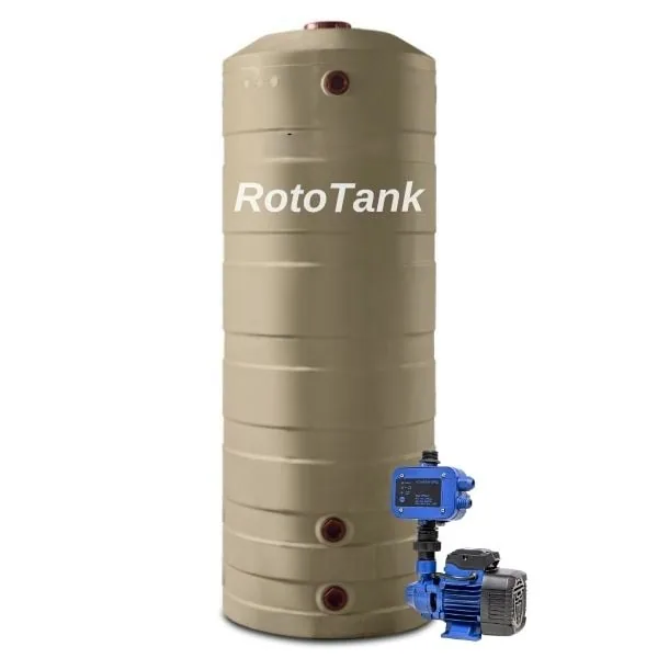 800 L Garden Tank Combo with 0.37 kW QB60 Pump and Tap 0.37 kW QB60 G series booster pump with controller, 10 to 20 L/min, for an 800 L tank