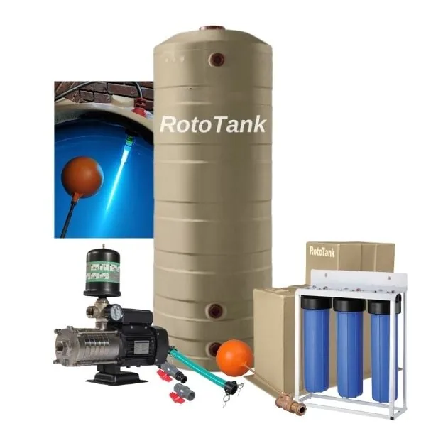 800 L slimline water tank combo with HMS750 0.75 kW steel VSD pump, UV light and filters