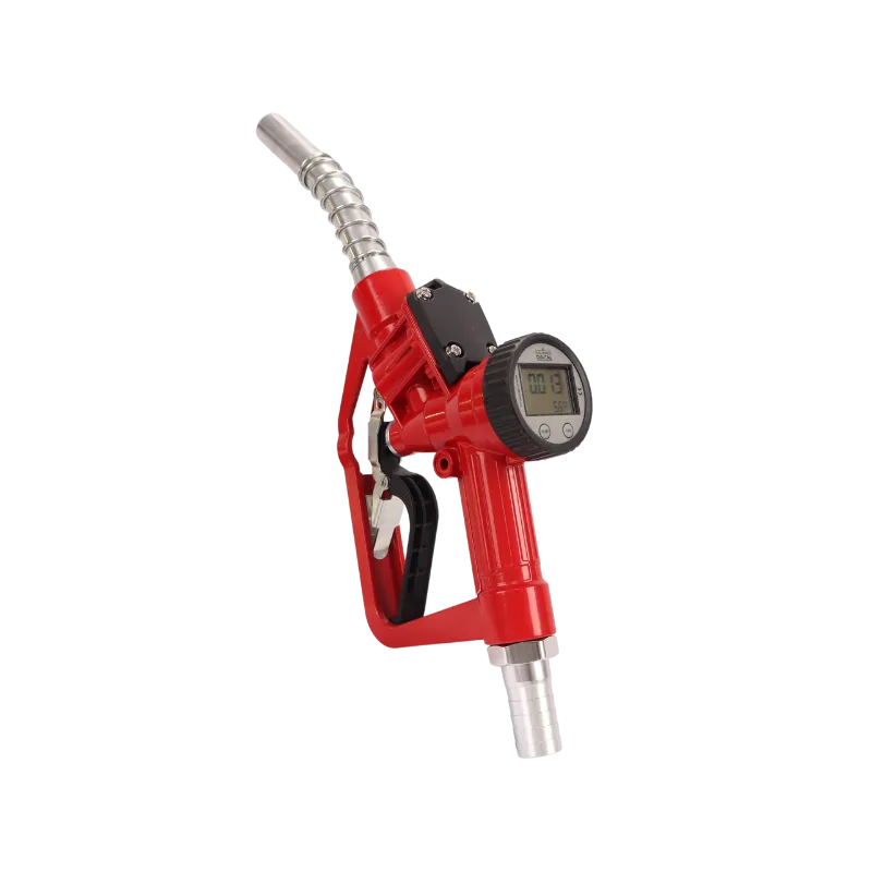 Auto Shut-Off Digital Flowmeter Nozzle, 5 to 60 L/min, 1" Inlet, 19 mm Spout Automatic shut-off diesel nozzle with digital LCD flowmeter, 1 inch inlet, 19 mm spout