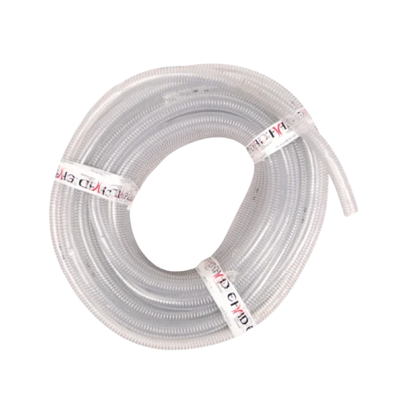 Coil of clear PVC fuel suction hose, 19 mm inside diameter, sold per metre