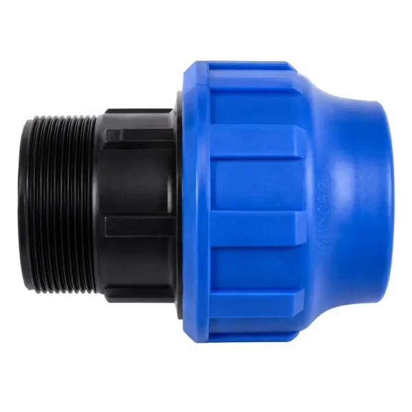Polypropylene compression male adaptor PN16 for connecting HDPE pipe to female thread fittings