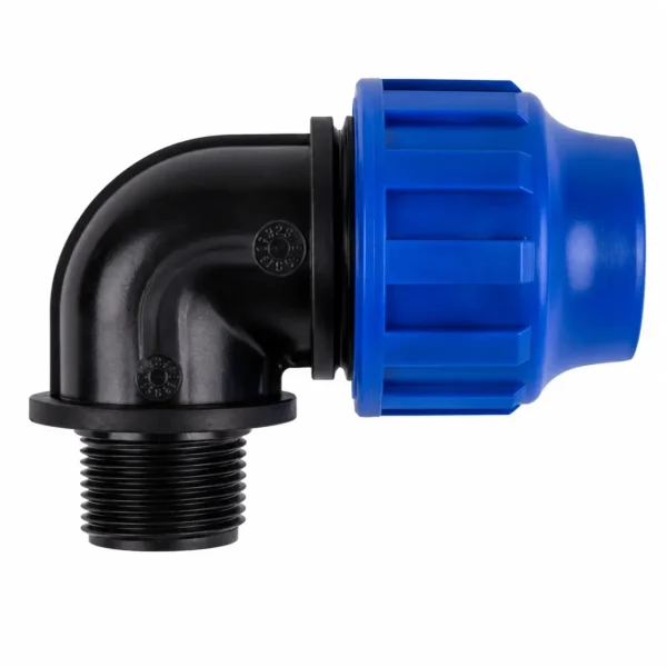 Polypropylene 90 degree compression male elbow PN16 for HDPE pipe to female thread connections