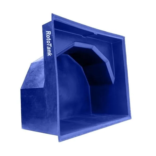 Curved Splash Pool or Koi Pond, 6000 L, 2750 x 2340 mm Curved blue 6000 L rotationally moulded pool shell, 2750 x 2340 mm