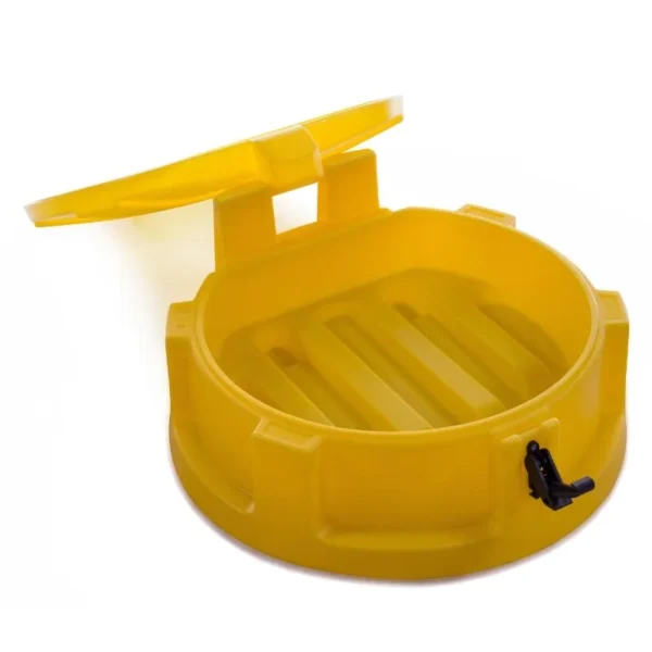 Yellow 610 mm polyethylene drum funnel with strainer