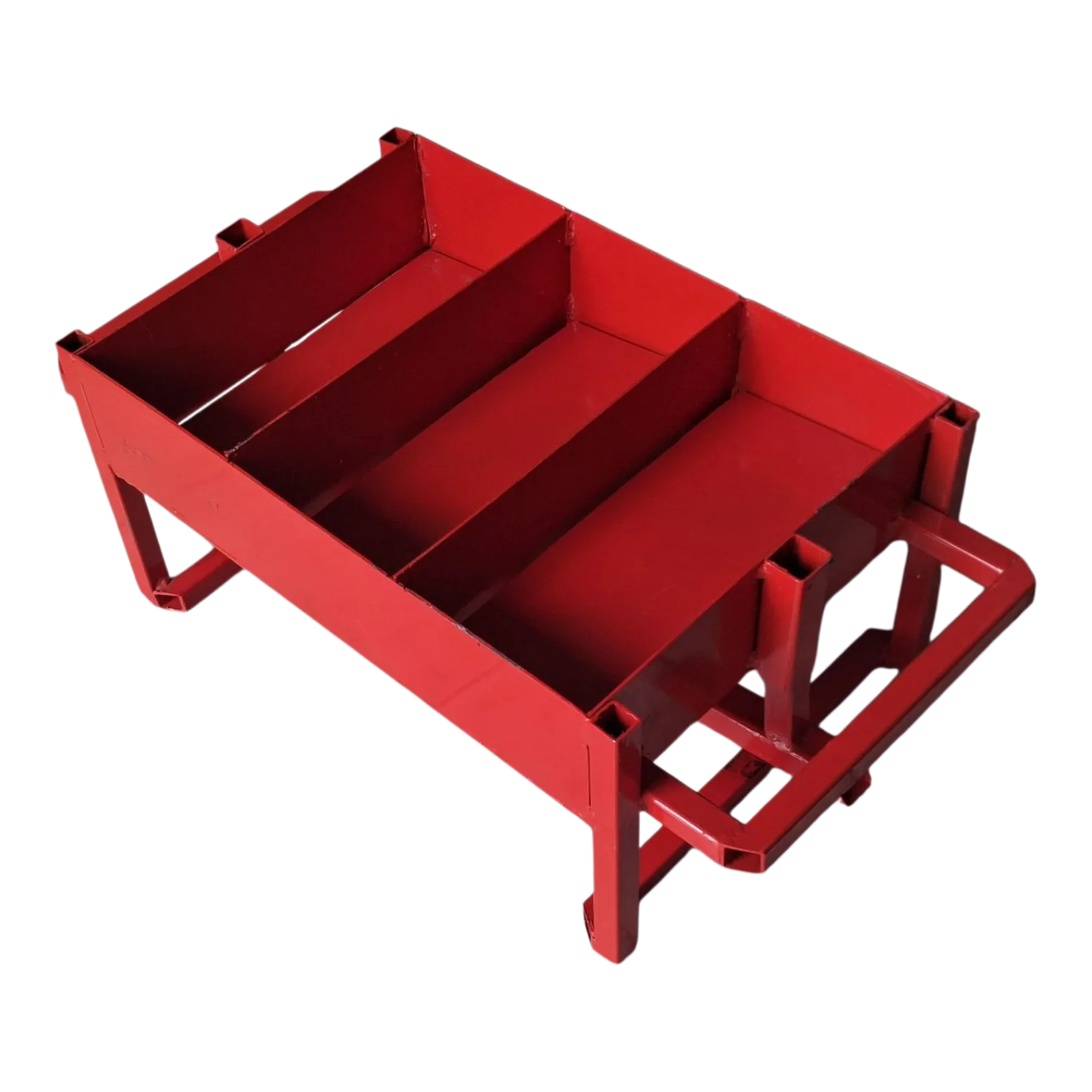 Hand-Pressed Stock Brick Mould, 3 Bricks per Press Hand-pressed steel stock brick mould with three cavities on a black background