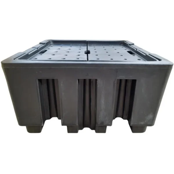 Black polyethylene IBC spill cage with removable deck