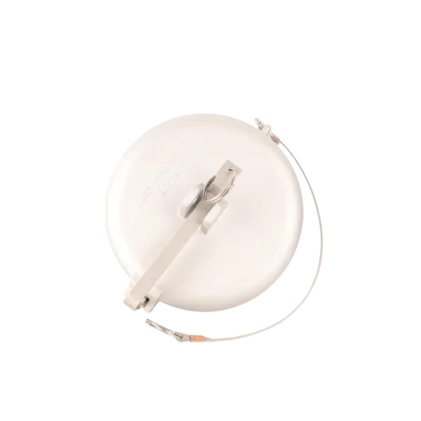 White lockable 4-inch API dust cap with lanyard, cast aluminium