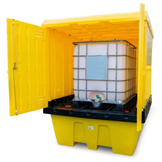 Yellow lockable hardcovered polyethylene cabinet for one IBC