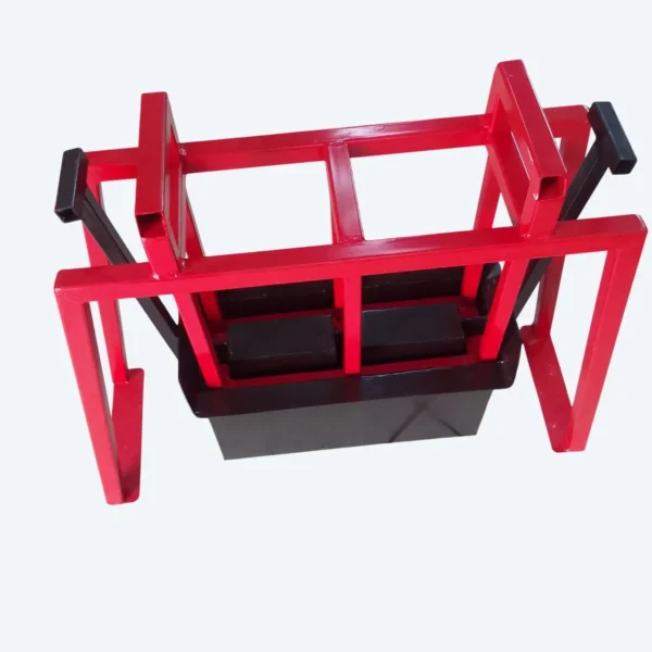 Manual 1-drop hollow block machine with steel lever press on a light background