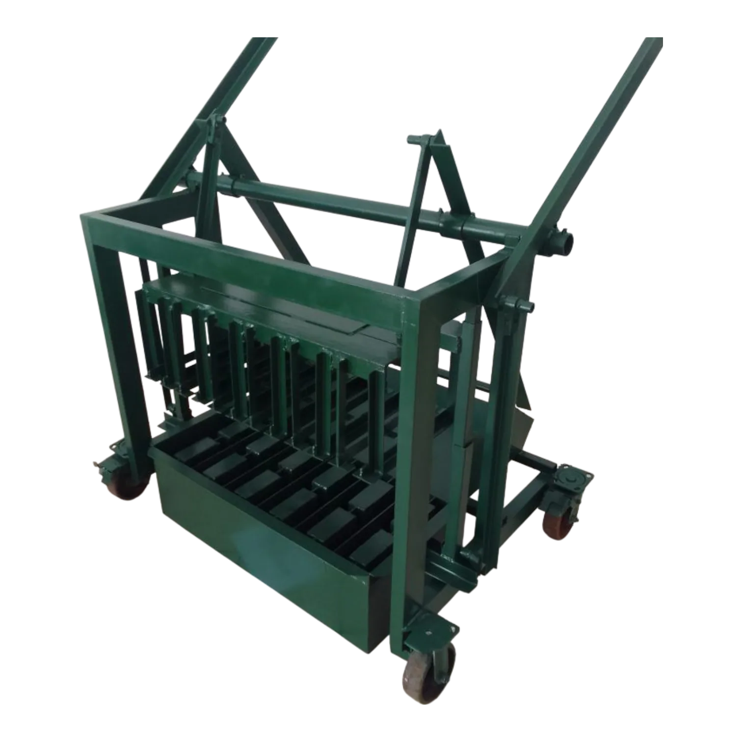Manual Brick Making Machine, Fixed Mould, No Power Needed Green manual brick making machine with fixed mould on a black background