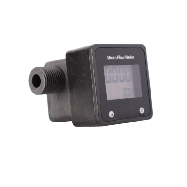 FS200DPS micro digital flowmeter with LCD and G1/2 inch ports, 0.2 to 10 L/min