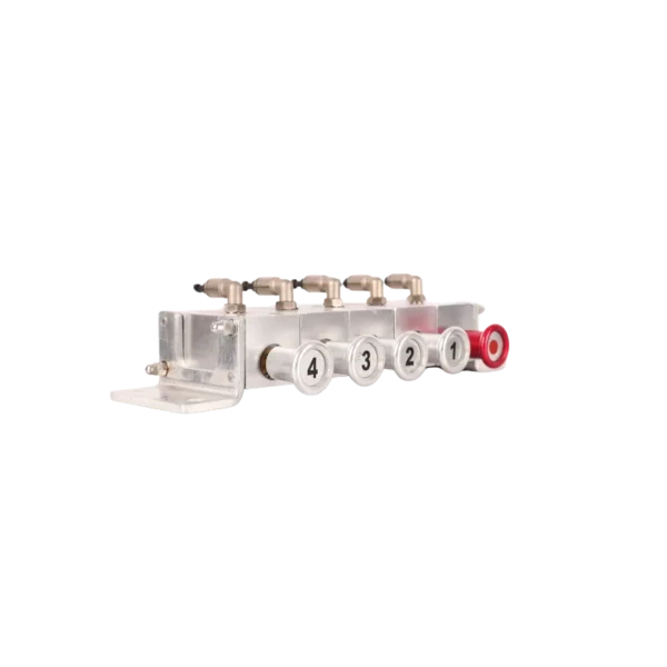 Aluminium 4-compartment pneumatic control block for tanker foot valves with 6 mm push-in air lines