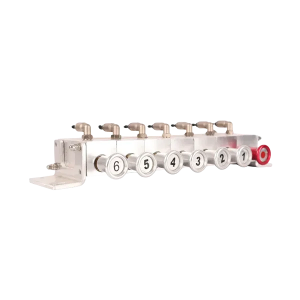 Aluminium 6-compartment pneumatic control block for tanker foot valves with 6 mm push-in air lines