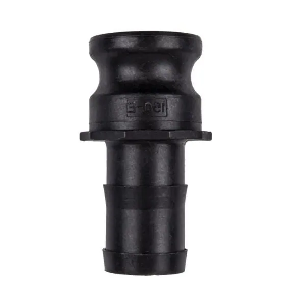 Polypropylene camlock Type E male adaptor x hose tail, 15 to 50 mm