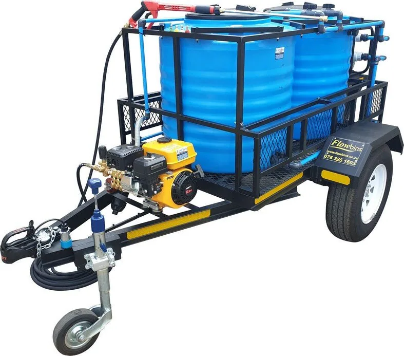 Combo Trailer: 300 L Pressure Washer and 300 L Water Bowser, Unbraked Combo Trailer: 300 L Pressure Washer and 300 L Water Bowser, Unbraked, side view