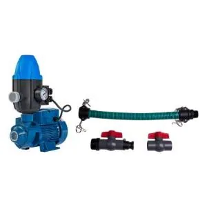 QB70 0.55 kW booster pump combo with flow controller, plug and 25 mm suction hose kit