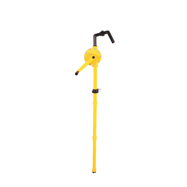 HP046 yellow rotary drum hand pump with 1 m suction tube, 18 L/min