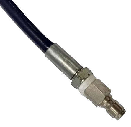 Sewer jetting hose end fitting with jetting nozzle, 1/4" thermoplastic, 190 bar
