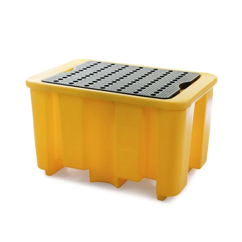 Single Drum Spill Pallet, 230 L Sump, Forklift Pockets Black polyethylene single drum spill pallet with 230 L sump