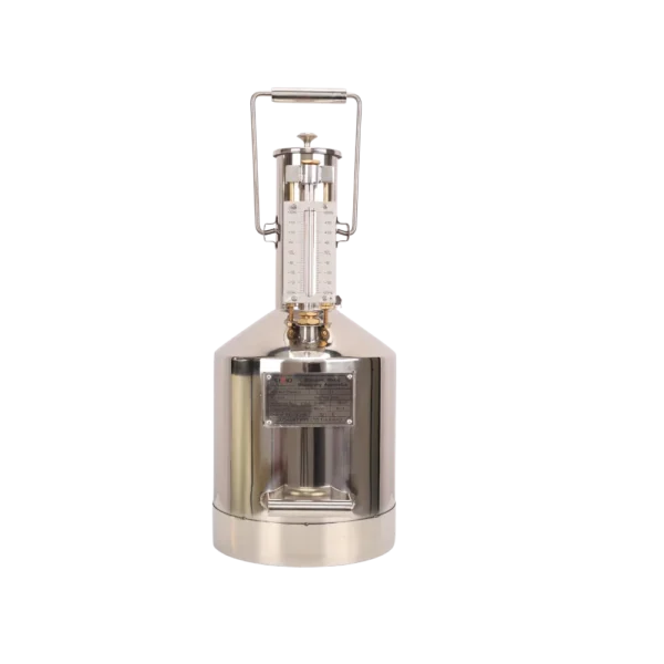 10 L stainless steel measuring jug with sight glass and 10 ml graduations for fuel pump calibration