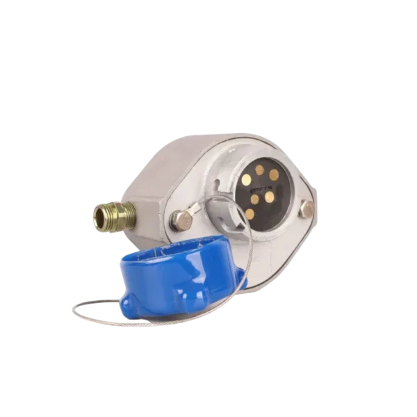 Pre-wired 6-point J-type optic overfill socket in a hard case for road tankers