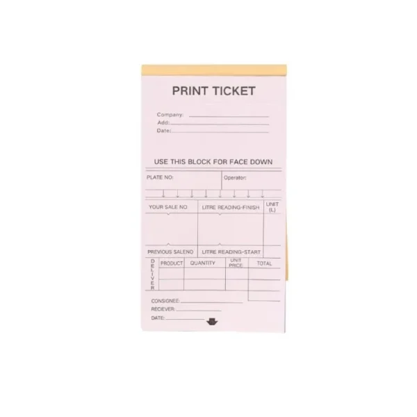 Paper ticket printer booklet for M-series bulk flowmeter registers, three-part delivery slips