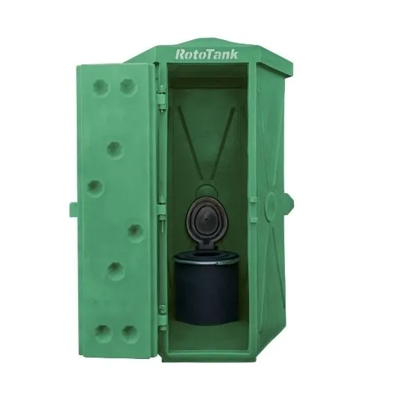 Green outdoor toilet unit with chemical pedestal, 1480 x 2320 mm