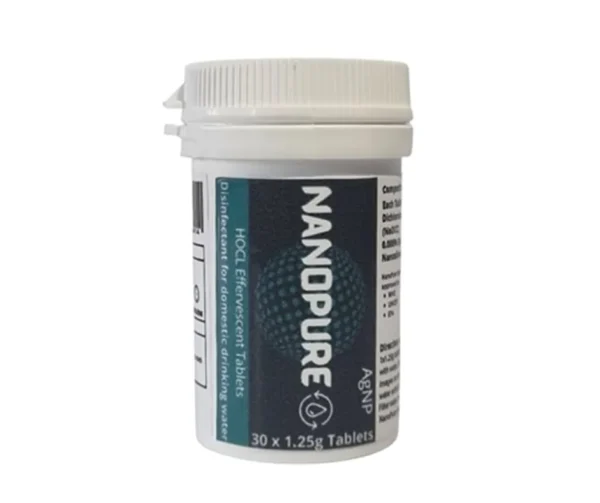 Container of 30 x 1.25 g water treatment tablets for 25 L of stored water